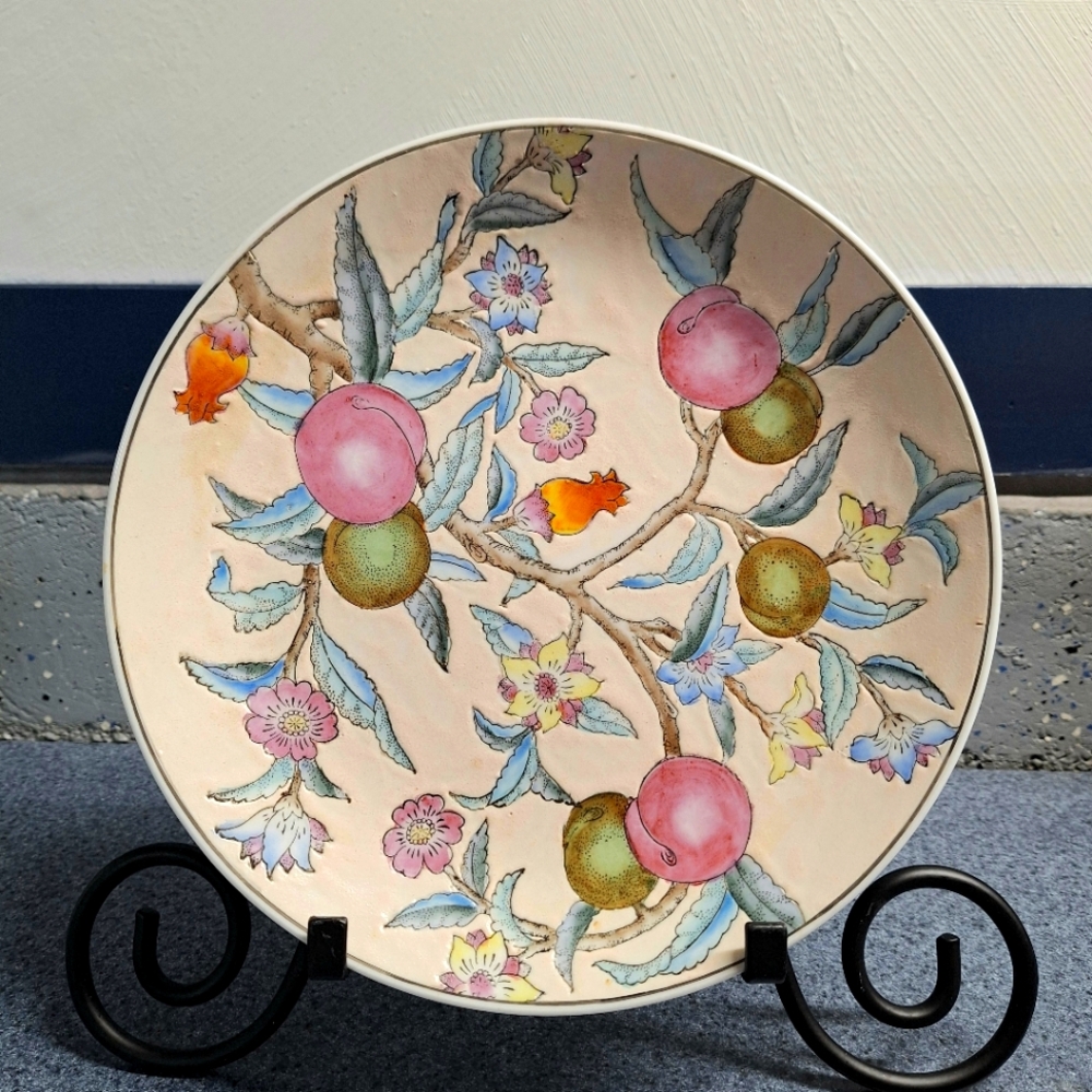 Antique Chinese WBI Charger Plate, Porcelain Hand-Painted Peaches and Trees #700